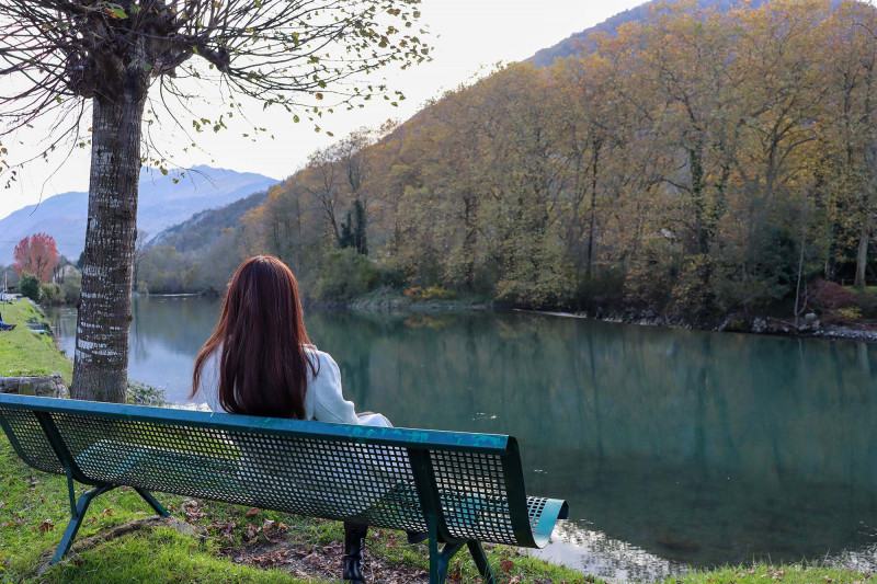 Bench by the river in Louvie-Juzon 
