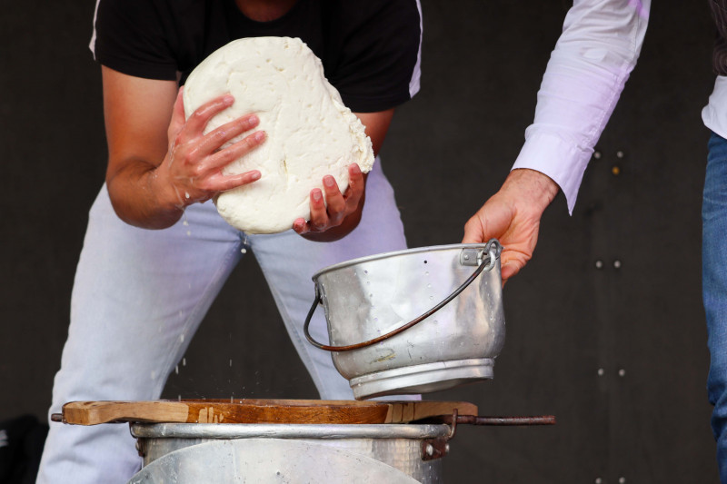 Demonstration of cheese making at the Laruns Cheese Fair