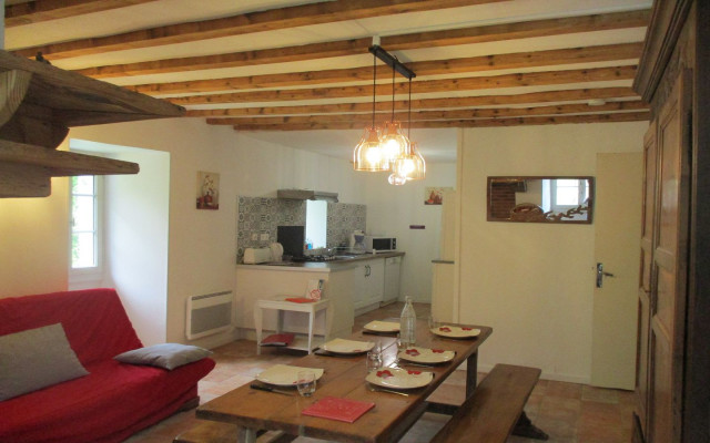 Salon et cuisine Pièce chaleureuse et spacieuse