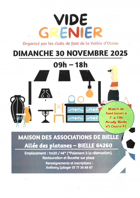 Affiche vide grenier -BIelle - © Clubs de foot - Vallée d'Ossau Affiche vide grenier -BIelle