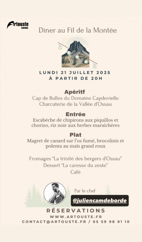 Menu du Diner au fil de la montée
